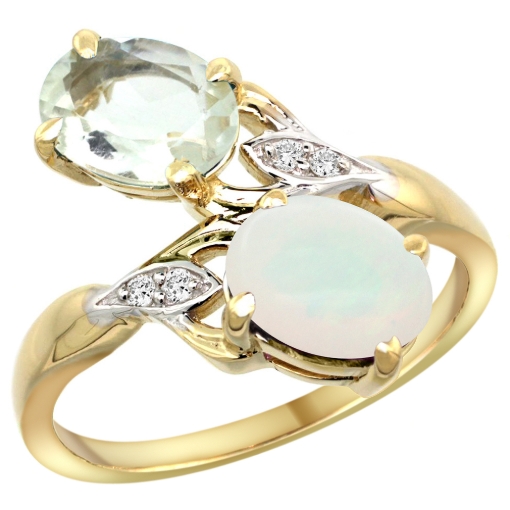 Picture of 10K Yellow Gold Diamond Natural Green Amethyst & Opal 2-stone Ring Oval 8x6mm, sizes 5 - 10