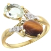 Picture of 10K Yellow Gold Diamond Natural Green Amethyst & Tiger Eye 2-stone Ring Oval 8x6mm, sizes 5 - 10