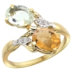 Picture of 10K Yellow Gold Diamond Natural Green Amethyst & Whisky Quartz 2-stone Ring Oval 8x6mm, sizes 5 - 10