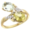 Picture of 10K Yellow Gold Diamond Natural Green Amethyst & Lemon Quartz 2-stone Ring Oval 8x6mm, sizes 5 - 10