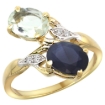 Picture of 10K Yellow Gold Diamond Natural Green Amethyst & Australian Sapphire 2-stone Ring Oval 8x6mm, sizes 5 - 10