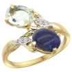 Picture of 10K Yellow Gold Diamond Natural Green Amethyst & Lapis 2-stone Ring Oval 8x6mm, sizes 5 - 10