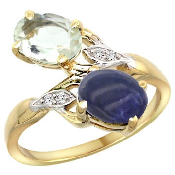 Picture of 10K Yellow Gold Diamond Natural Green Amethyst & Lapis 2-stone Ring Oval 8x6mm, sizes 5 - 10