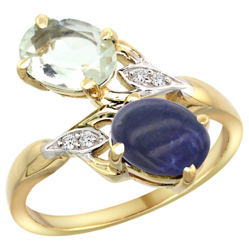 Picture of 10K Yellow Gold Diamond Natural Green Amethyst & Lapis 2-stone Ring Oval 8x6mm, sizes 5 - 10
