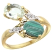 Picture of 10K Yellow Gold Diamond Natural Green Amethyst & Malachite 2-stone Ring Oval 8x6mm, sizes 5 - 10