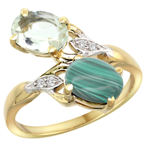 Picture of 10K Yellow Gold Diamond Natural Green Amethyst & Malachite 2-stone Ring Oval 8x6mm, sizes 5 - 10