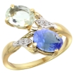 Picture of 10K Yellow Gold Diamond Natural Green Amethyst & Tanzanite 2-stone Ring Oval 8x6mm, sizes 5 - 10
