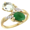 Picture of 10K Yellow Gold Diamond Natural Green Amethyst & Cabochon Emerald 2-stone Ring Oval 8x6mm, sizes 5 - 10