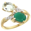 Picture of 10K Yellow Gold Diamond Natural Green Amethyst Emerald 2-stone Mothers Ring Oval 8x6mm size 5 - 10