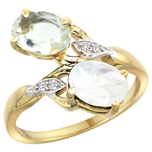 Picture of 10K Yellow Gold Diamond Natural Green Amethyst & Rainbow Moonstone 2-stone Ring Oval 8x6mm, sizes 5 - 10