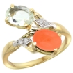 Picture of 10K Yellow Gold Diamond Natural Green Amethyst & Orange Moonstone 2-stone Ring Oval 8x6mm, sizes 5 - 10