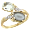 Picture of 10K Yellow Gold Diamond Natural Green Amethyst & Gray Moonstone 2-stone Ring Oval 8x6mm, sizes 5 - 10