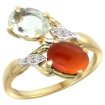 Picture of 10K Yellow Gold Diamond Natural Green Amethyst & Brown Agate 2-stone Ring Oval 8x6mm, sizes 5 - 10
