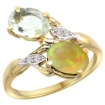 Picture of 10K Yellow Gold Diamond Natural Green Amethyst & Ethiopian Opal 2-stone Mothers Ring Oval 8x6mm,size 5-10