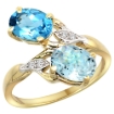 Picture of 10K Yellow Gold Diamond Natural Swiss Blue Topaz & Aquamarine 2-stone Ring Oval 8x6mm, sizes 5 - 10