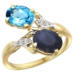 Picture of 10K Yellow Gold Diamond Natural Swiss Blue Topaz & Blue Sapphire 2-stone Ring Oval 8x6mm, sizes 5 - 10