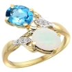 Picture of 10K Yellow Gold Diamond Natural Swiss Blue Topaz & Opal 2-stone Ring Oval 8x6mm, sizes 5 - 10