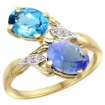 Picture of 10K Yellow Gold Diamond Natural Swiss Blue Topaz & Tanzanite 2-stone Ring Oval 8x6mm, sizes 5 - 10