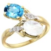 Picture of 10K Yellow Gold Diamond Natural Swiss Blue Topaz & Rainbow Moonstone 2-stone Ring Oval 8x6mm, sizes 5 - 10
