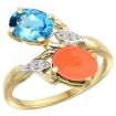Picture of 10K Yellow Gold Diamond Natural Swiss Blue Topaz & Orange Moonstone 2-stone Ring Oval 8x6mm, sizes 5 - 10