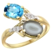 Picture of 10K Yellow Gold Diamond Natural Swiss Blue Topaz & Gray Moonstone 2-stone Ring Oval 8x6mm, sizes 5 - 10