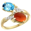 Picture of 10K Yellow Gold Diamond Natural Swiss Blue Topaz & Brown Agate 2-stone Ring Oval 8x6mm, sizes 5 - 10