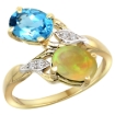 Picture of 10K Yellow Gold Diamond Natural Swiss Blue Topaz & Ethiopian Opal 2-stone Mothers Ring Oval 8x6mm,sz 5-10