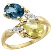 Picture of 10K Yellow Gold Diamond Natural London Blue Topaz & Lemon Quartz 2-stone Ring Oval 8x6mm, sizes 5 - 10