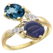 Picture of 10K Yellow Gold Diamond Natural London Blue Topaz & Lapis 2-stone Ring Oval 8x6mm, sizes 5 - 10
