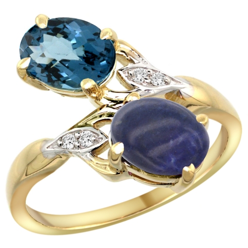 Picture of 10K Yellow Gold Diamond Natural London Blue Topaz & Lapis 2-stone Ring Oval 8x6mm, sizes 5 - 10