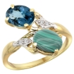 Picture of 10K Yellow Gold Diamond Natural London Blue Topaz & Malachite 2-stone Ring Oval 8x6mm, sizes 5 - 10