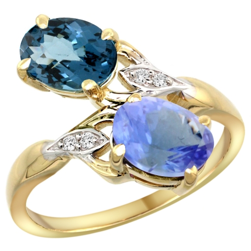 Picture of 10K Yellow Gold Diamond Natural London Blue Topaz & Tanzanite 2-stone Ring Oval 8x6mm, sizes 5 - 10