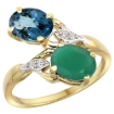 Picture of 10K Yellow Gold Diamond Natural London Blue Topaz Emerald 2-stone Mothers Ring Oval 8x6mm size 5-10